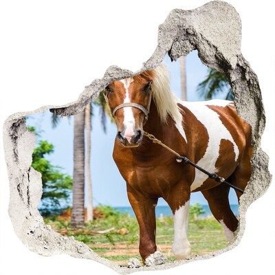 Zelfklevende muursticker 3D gat Een paard in de tropen