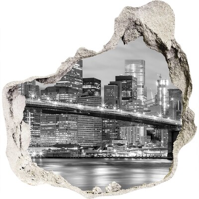 3D wandsticker gat in de muur De Brooklyn Bridge in New York