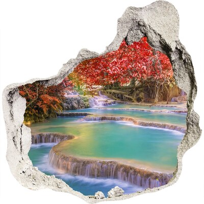 Zelfklevende muursticker 3D gat Tropische waterval in herfstkleuren