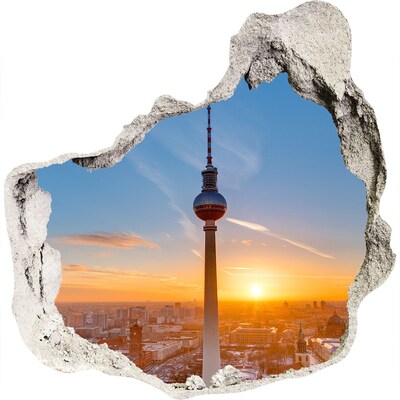 3D muursticker effect gat in de muur Zonsondergang boven Berlijn
