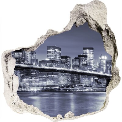 Zelfklevende muursticker 3D gat New York 's nachts