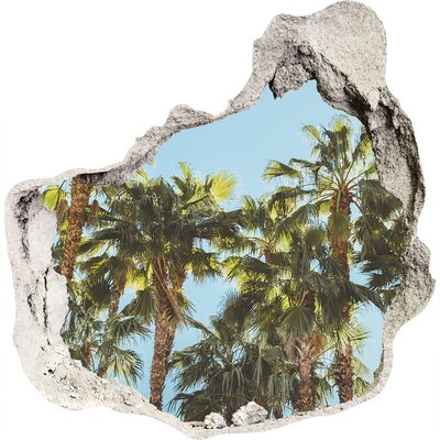 3D muursticker effect gat in de muur Tropisch paradijs met palmbomen