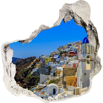 3D wandsticker gat in de muur Santorini in het zonlicht