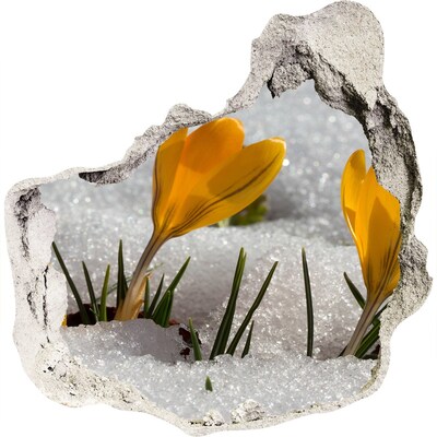 3D muursticker effect gat in de muur Lentebloemen in de sneeuw