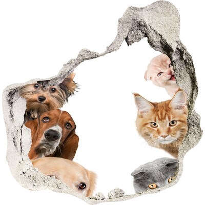 3D muursticker effect gat in de muur Dieren in een gat in de muur