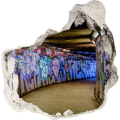 3D wandsticker gat in de muur Graffiti in een stadstunnel