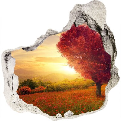 3D wandsticker gat in de muur De herfst in de bergen