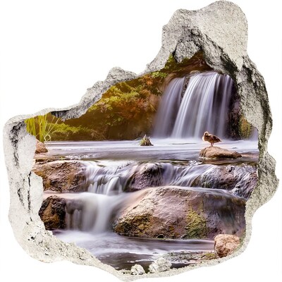 3D muursticker effect gat in de muur Waterval in het bos