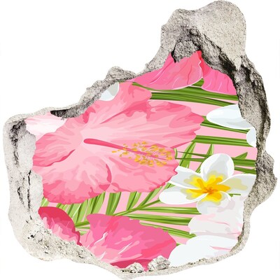 3D wandsticker gat in de muur Een bloemenparadijs achter de muur.