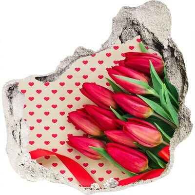 3D wandsticker gat in de muur Tulpen in harten