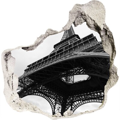 3D wandsticker gat in de muur De Eiffeltoren in een monochrome setting
