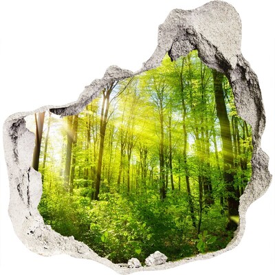 Zelfklevende muursticker 3D gat Groen bos met zonnestralen