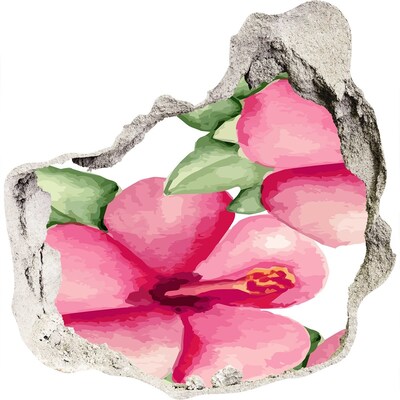 3D muursticker effect gat in de muur Een bloemenparadijs achter de muur.