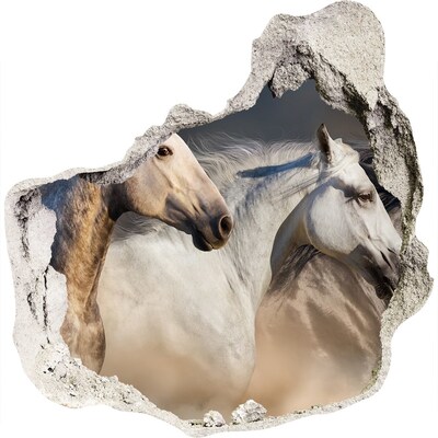 3D wandsticker gat in de muur Twee paarden in beweging