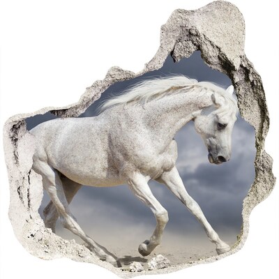 Zelfklevende muursticker 3D gat Een wit paard op de vlucht