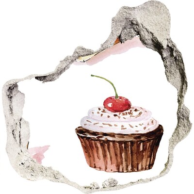 Zelfklevende muursticker 3D gat Heerlijke cupcake met een kers