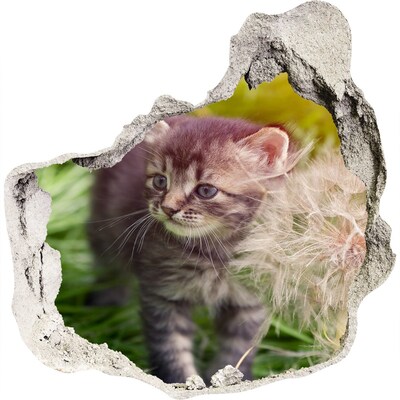 Zelfklevende muursticker 3D gat Een kitten in de tuin