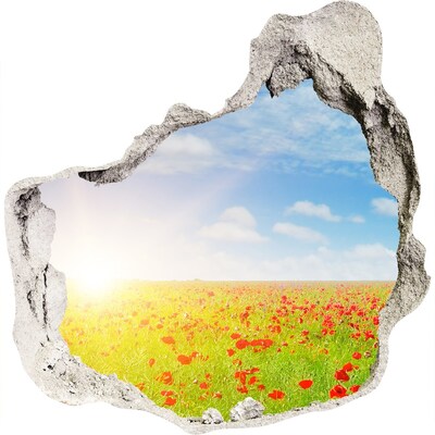 Zelfklevende muursticker 3D gat Bloemenweide in de zon