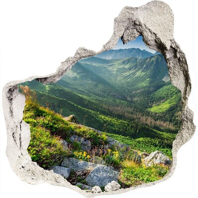 3D muursticker effect gat in de muur Berglandschap door een gat in de muur