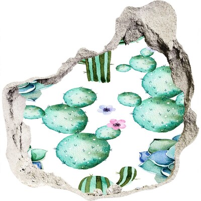 Zelfklevende muursticker 3D gat Cactussen in een gat in de muur