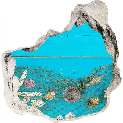 3D muursticker effect gat in de muur De onderwaterwereld tegen de achtergrond van het rif.