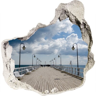 Zelfklevende muursticker 3D gat Pier aan zee