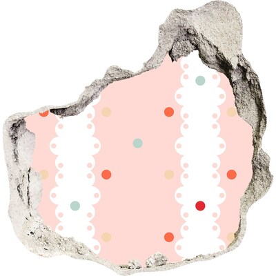 3D wandsticker gat in de muur Roze muur met stippen