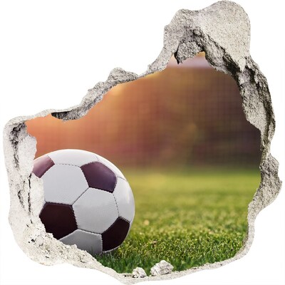 3D muursticker effect gat in de muur Voetbalpoort op het veld