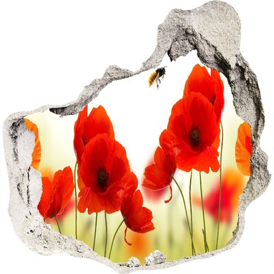 3D muursticker effect gat in de muur Bloemenparadijs met een bij