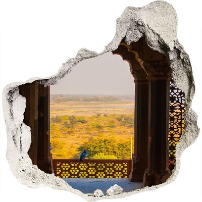 3D muursticker effect gat in de muur Uitzicht vanaf de kasteelruïnes