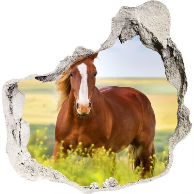 Zelfklevende muursticker 3D gat Een paard in de wei