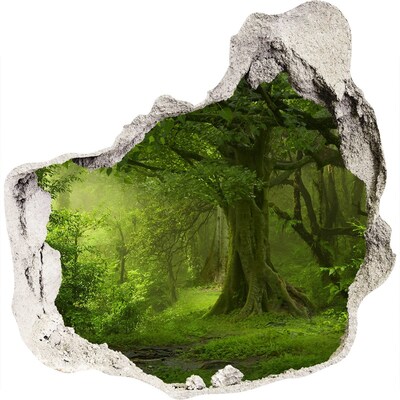 3D muursticker effect gat in de muur Een groen bos vol leven