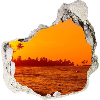 3D wandsticker gat in de muur Zonsondergang boven de zee