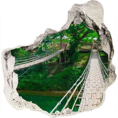 3D wandsticker gat in de muur Groene brug in de jungle