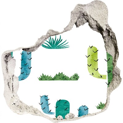Zelfklevende muursticker 3D gat Groen landschap met cactussen
