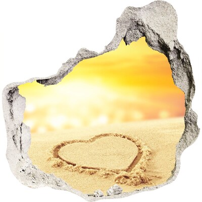 3D wandsticker gat in de muur Goudkleurig strand met een hart