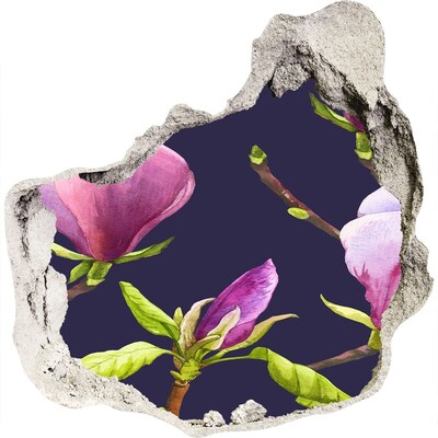 3D muursticker effect gat in de muur Magnoliabloemen door een gat in de muur