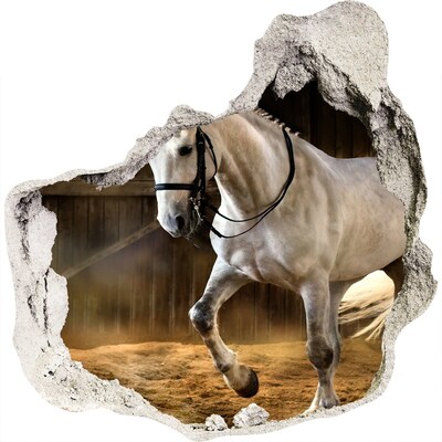 3D muursticker effect gat in de muur Een paard in de stal