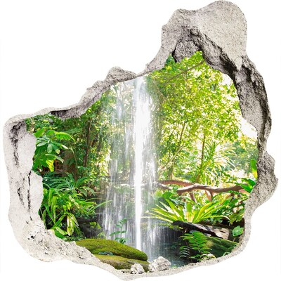 Zelfklevende muursticker 3D gat Tropische waterval in de jungle