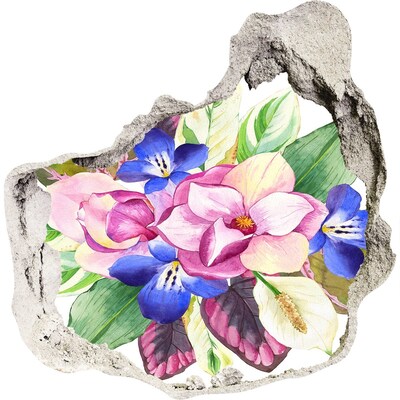 3D wandsticker gat in de muur Bloemenexplosie in de muur