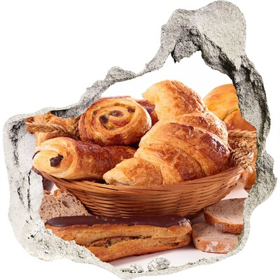 3D muursticker effect gat in de muur Heerlijke gebakjes in een mandje