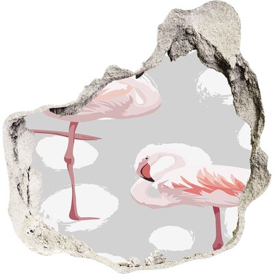 Zelfklevende muursticker 3D gat Roze flamingo's in een gat in de muur