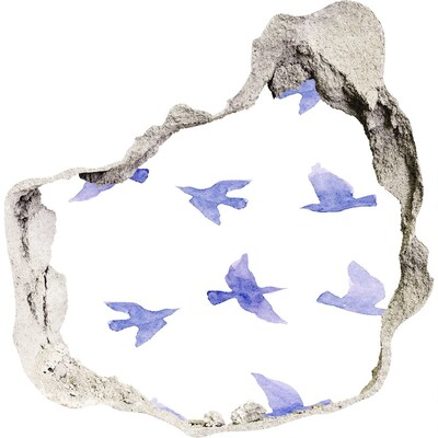Zelfklevende muursticker 3D gat Hemel met vogels in een gat in de muur