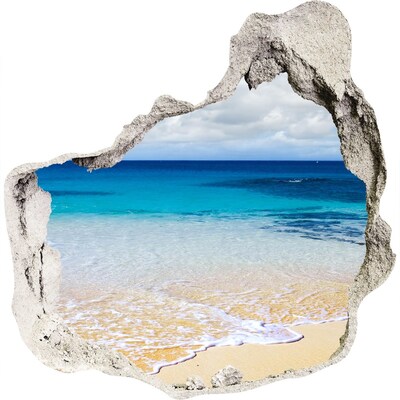 Zelfklevende muursticker 3D gat Caribisch strand door een gat in de muur