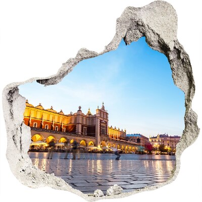 3D muursticker effect gat in de muur Krakau bij zonsondergang