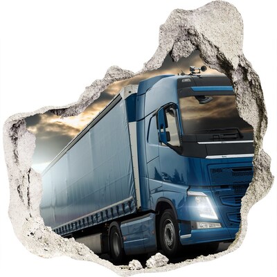 3D muursticker effect gat in de muur Vrachtwagen onderweg