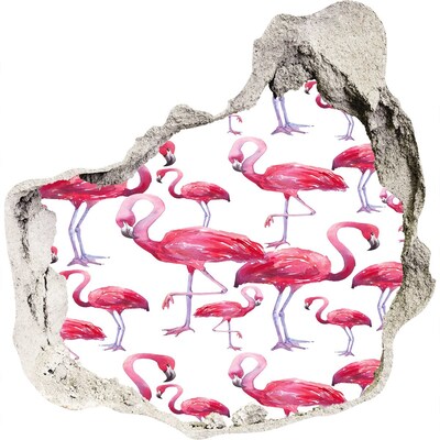 3D muursticker effect gat in de muur Roze flamingo's in een tropische stijl