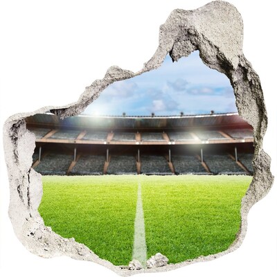 3D muursticker effect gat in de muur Voetbalstadion gezien vanaf achter de muur