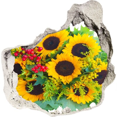 Zelfklevende muursticker 3D gat Bloemenboeket in een gat in de muur