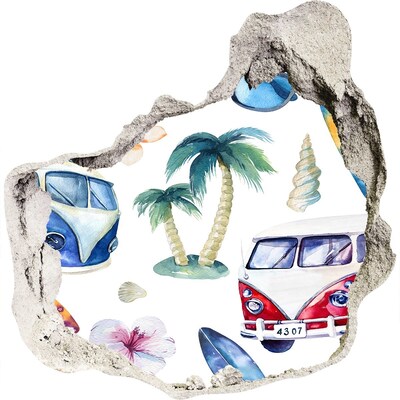 3D wandsticker gat in de muur Retro Caribische vakantie